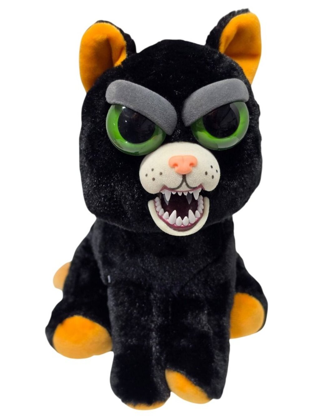 2015 Feisty Pets Katy Cobweb Black Cat Plush 8" Halloween Squeeze Angry Face